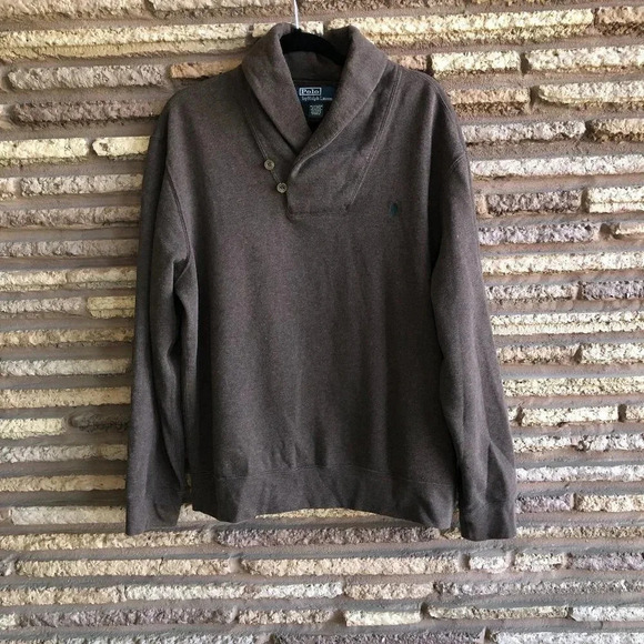 Polo by Ralph Lauren Vintage Brown Fleece Lined Estate Shawl Collar Sweater - Picture 2 of 9